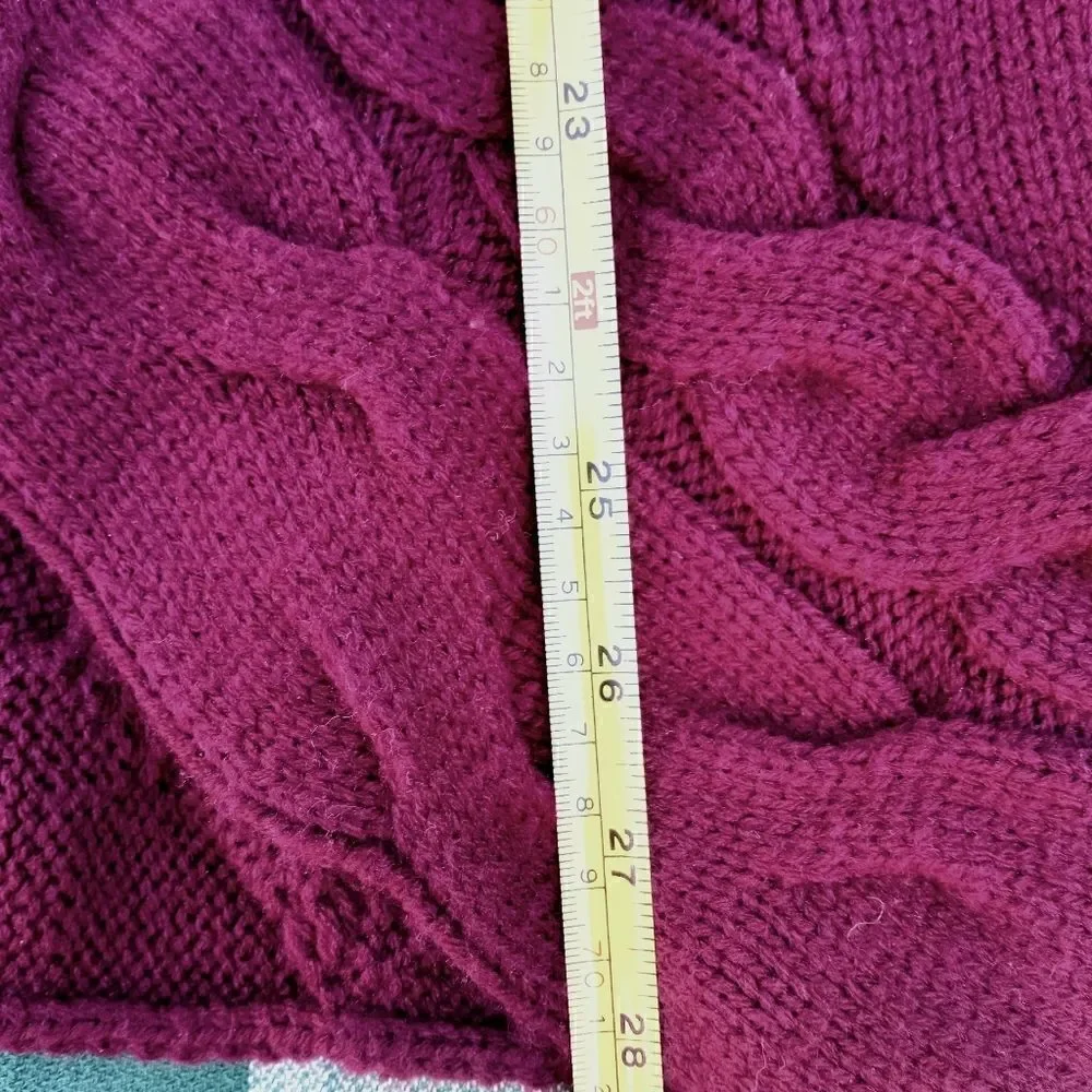 CROFT & BARROW L Knitted Burgundy Open Front Raglan Long Sleeve Cardigan Sweater